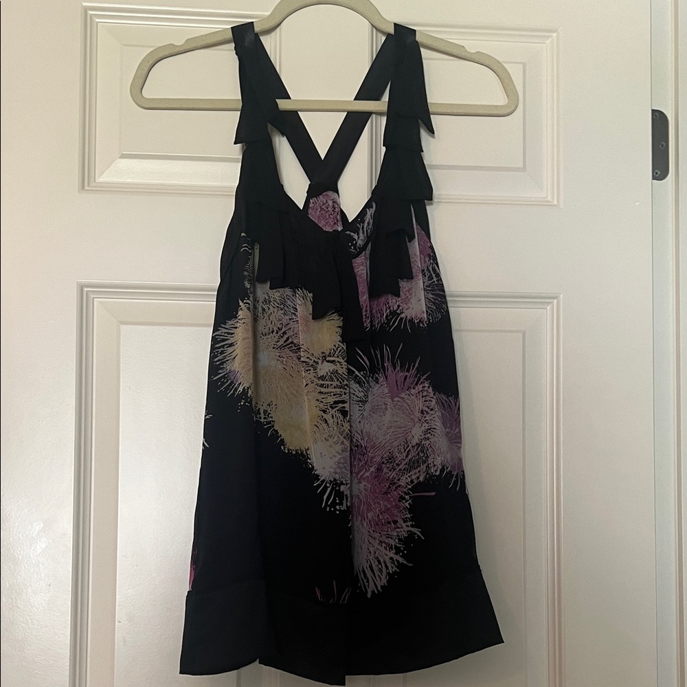 Diane Von Furstenberg Black Top with Purple and Cream Accents